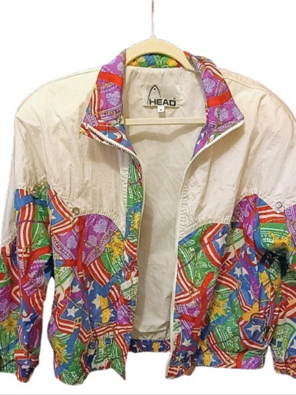 Vintage HEAD 90s Colorblock Windbreaker Jacket Retro Abstract Print Zip-Up Size